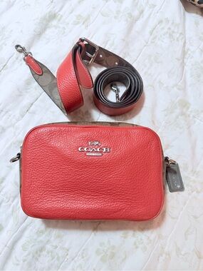 Coach Mini Jamie Camera Bag With Signature Canvas Silver/Khaki/Tangerine.